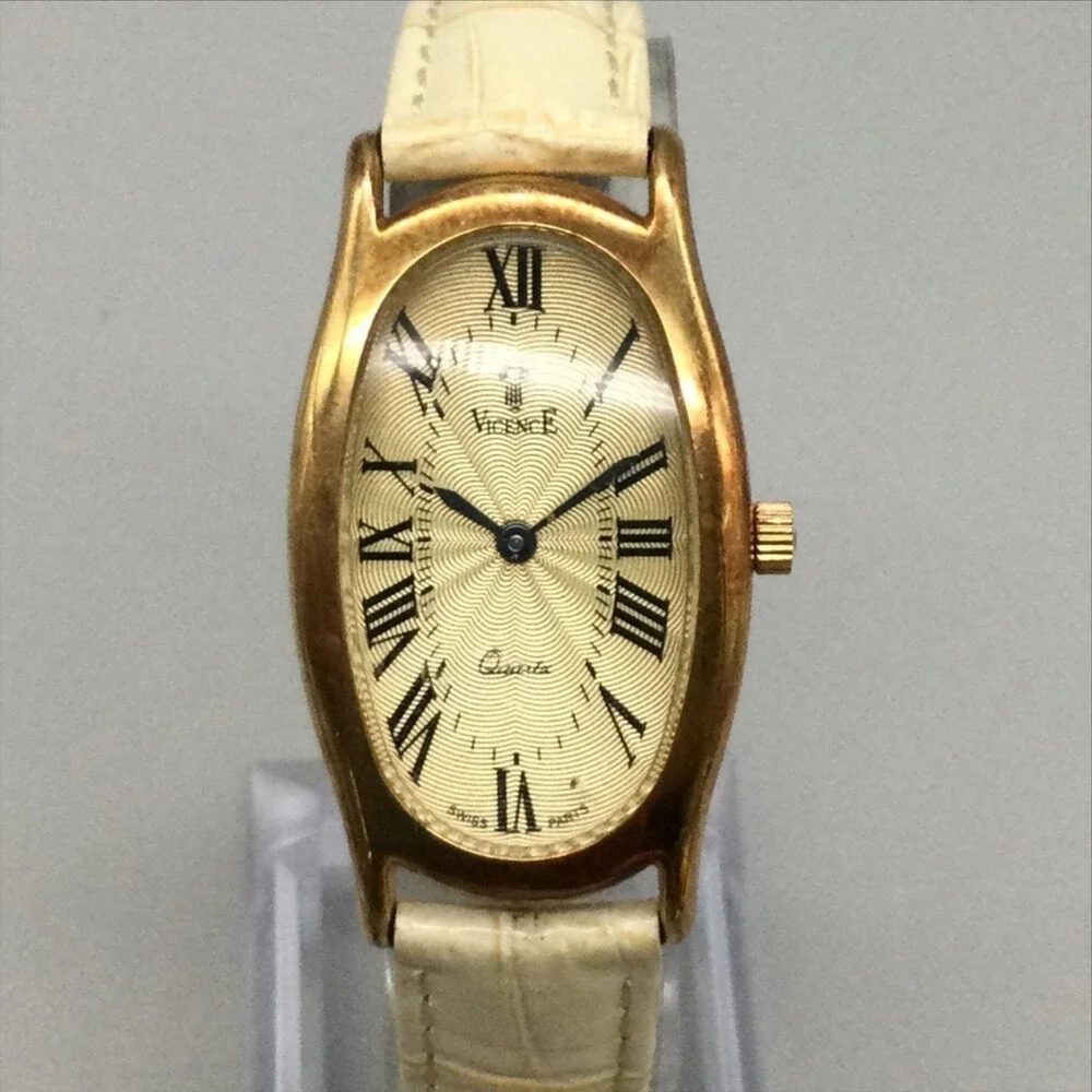 Vicence Womens Watch 22mm Champagne Dial 14K Gold Milor Beige New Battery